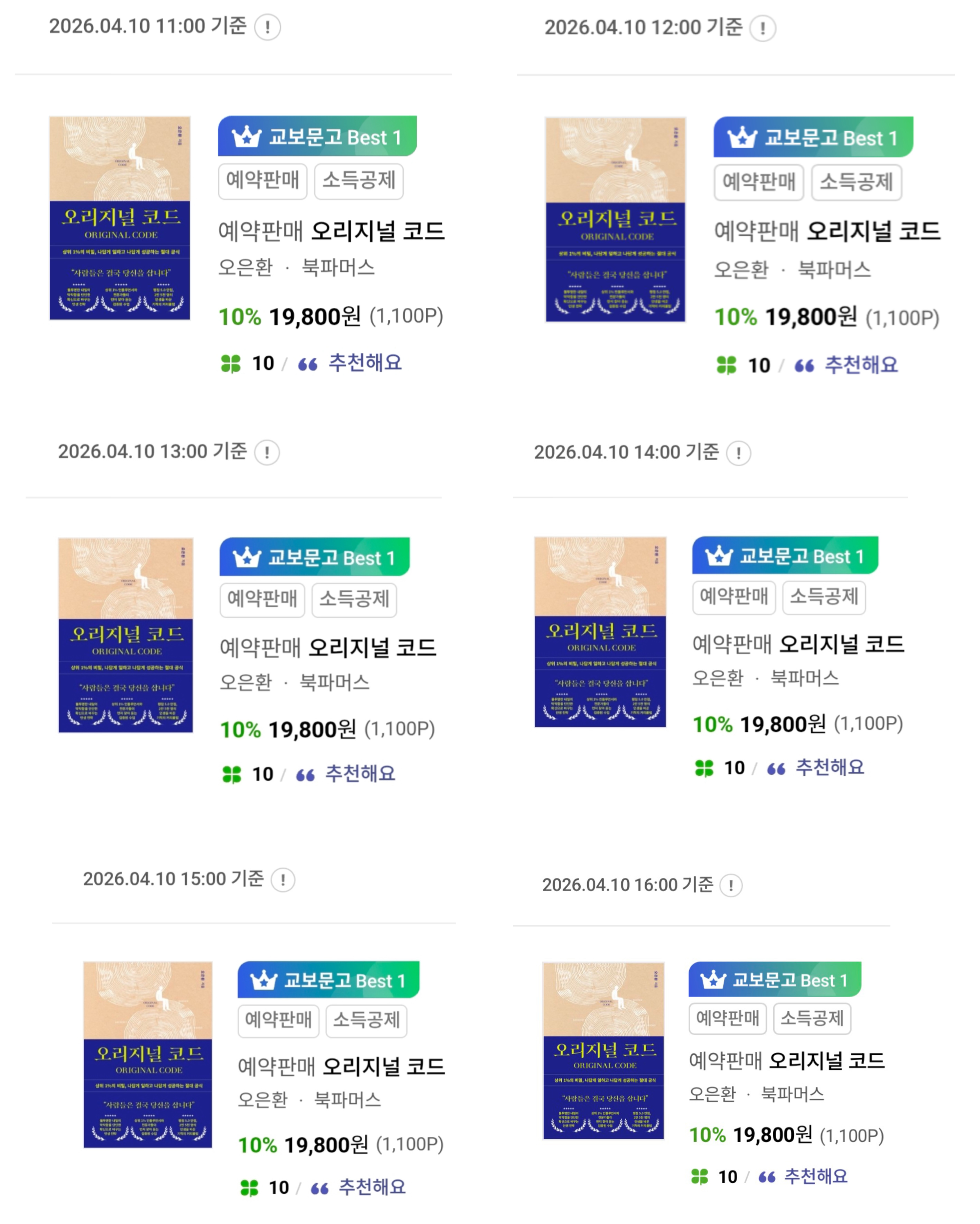 교보문고 베스트 1위 기록 사진